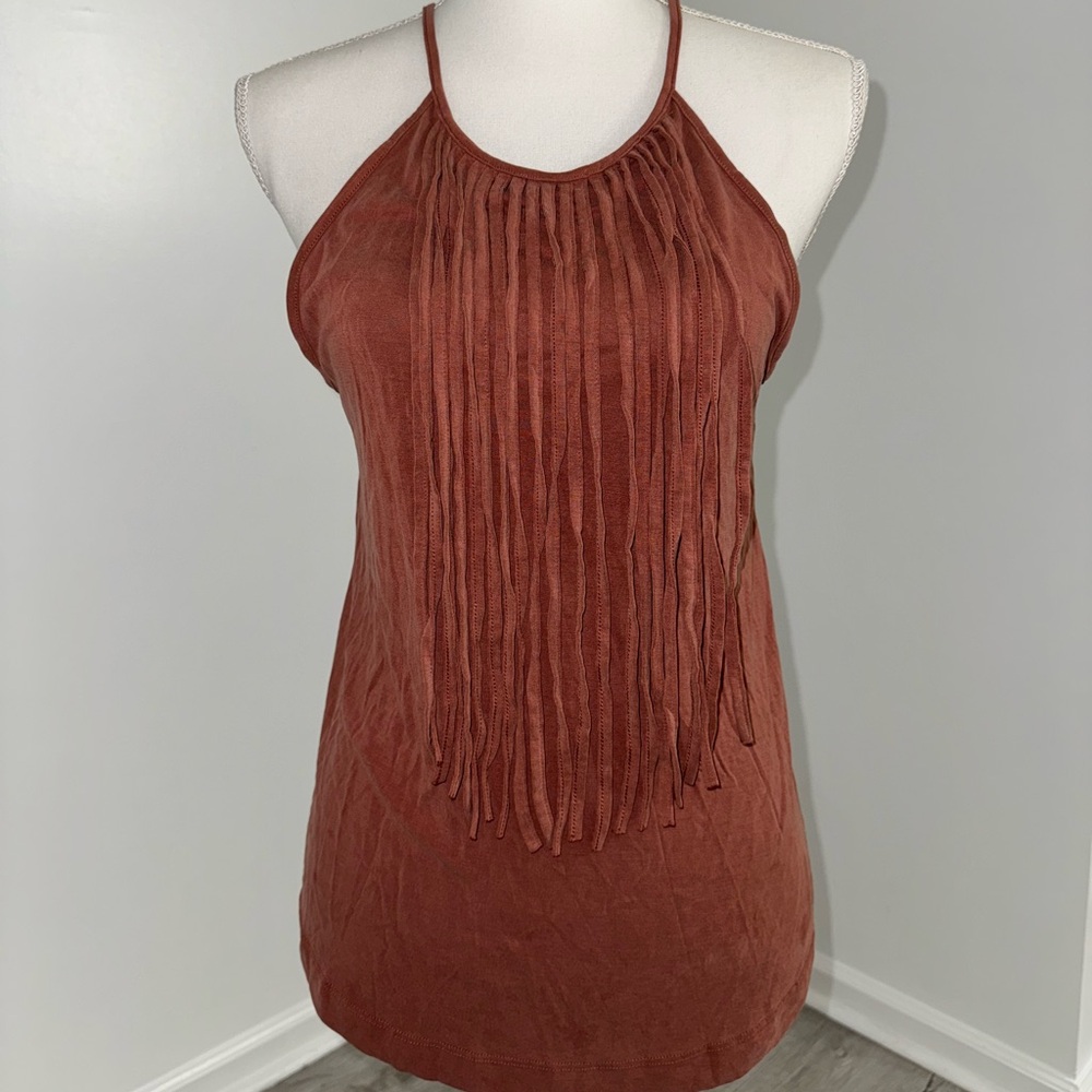 American Eagle Soft & Sexy Fringe Tank Top Small Rust Halter Boho Festival Y2K‎